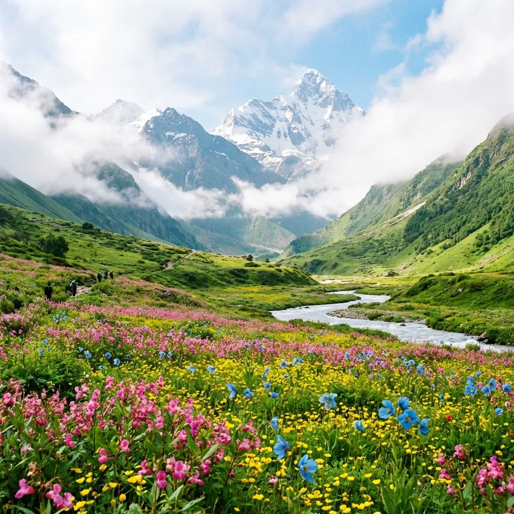 Panoramic view of the Valley of Flowers in Uttarakhand